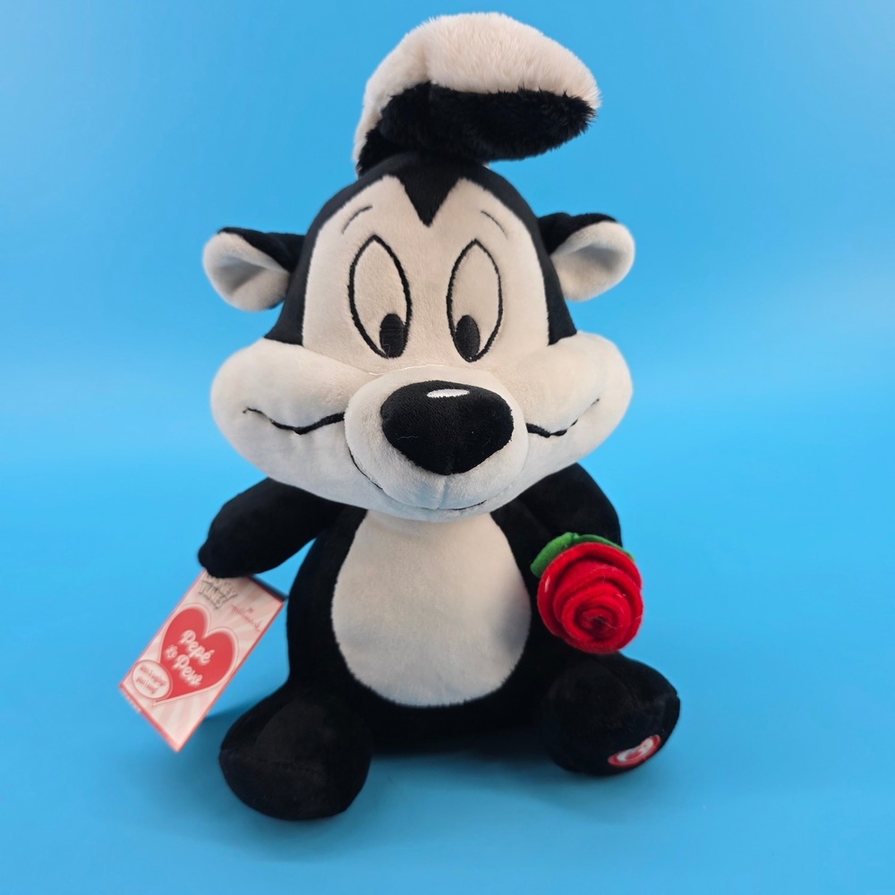 Hallmark Looney Tunes Pepe Le Pew Plush Talking Stuffed Animal with Rose 9in